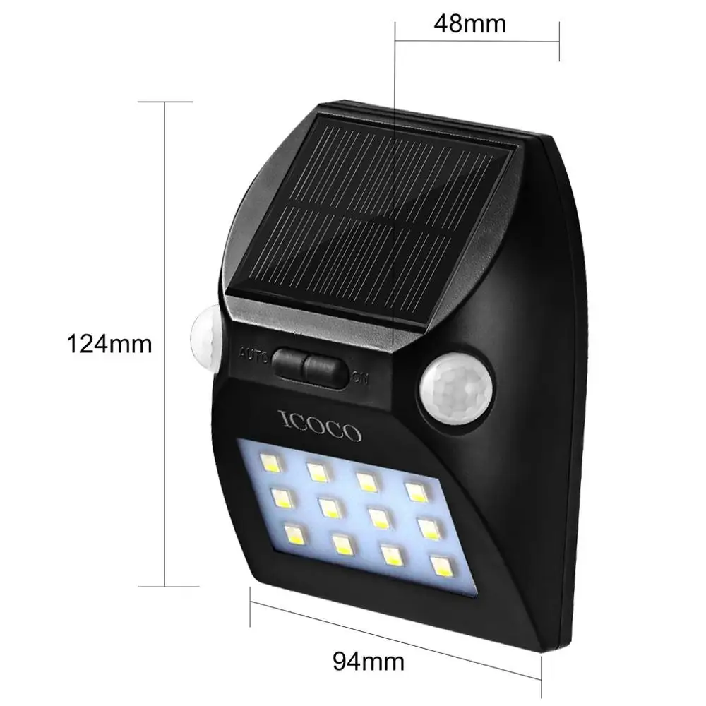 ICOCO 12LED Открытый датчик движения Солнечный свет широкоугольный дизайн с белым и красным цветом Регулируемая яркость 2 движения головки