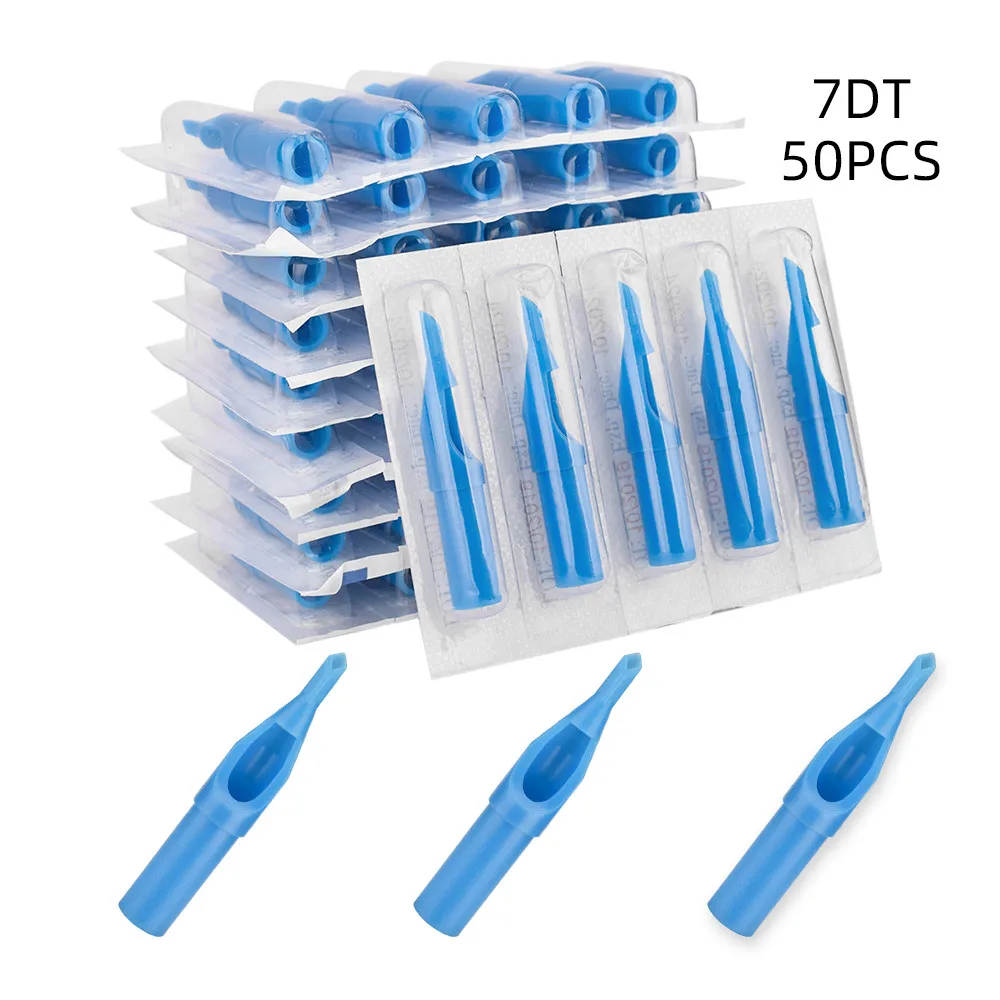 

ATOMUS 50pcs 7DT Permanent Makeup Tattoo Caps Pre-sterilized Disposable Dragon Machine Side Hole Needle Tips Supply
