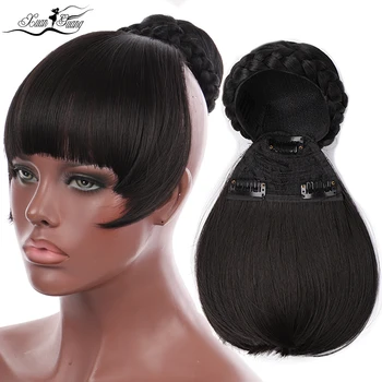 

XG Synthetic Fake Hair Bun And Bangs Set Heat Resistant Fiber Chignon HairPiece Ponytail Wig For Women Clip in Hair Extension