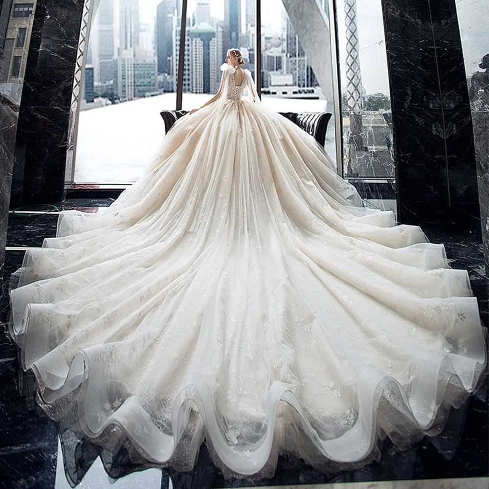 『Cheap!!!』- GY Super Gorgeous Shiny Crystal Lace Ball Gown Wedding
Dress With Chapel Train V-neck Bow Shoulder Princess Bridal Dresses