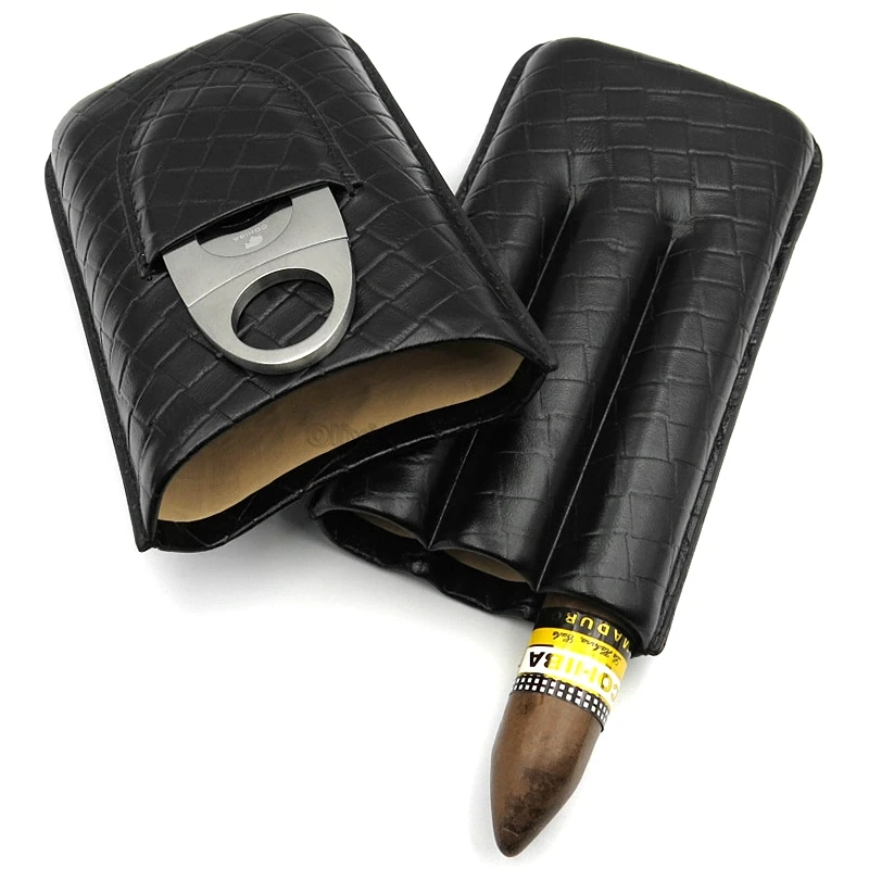 COHIBA, натуральная кожа, черный, коричневый, портативный, 3 трубки, держатель для сигар, кожаный чехол, для путешествий, хьюмидор, сигары, Подарочная коробка, инструмент для курения табака