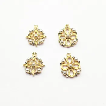 

New arrival!100pcs Imitation pearls Rhinestone Flower shape Charm for Hand Made Earrings DIY parts,Jewelry Findings & Components