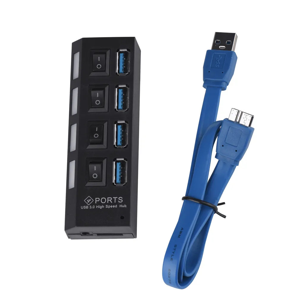 BK Usb-хаб 3,0 Micro Безопасный USB 3,0 Универсальный ABS Тонкий Высокая Скорость 4-Порты 5 Гбит/с концентратор с вкл/выкл кнопка включения светодиодный для компьютера телефоны - Цвет: BK