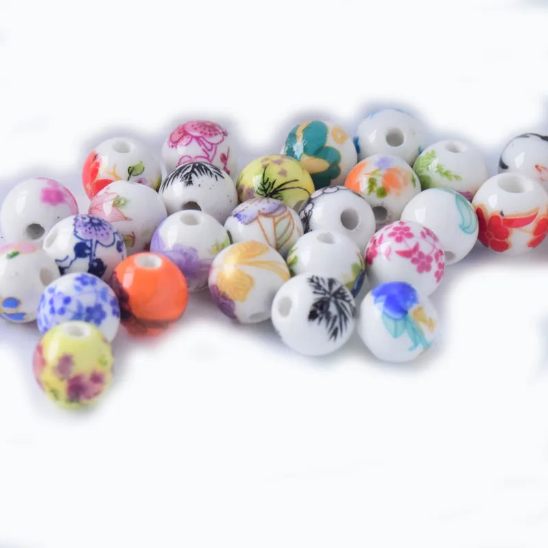 

50Pcs 10MM Vintage Chinese Ceramic Bead Fit Necklace Bracelets Diy Spacer Round Shape Bead For DIY Handmade Bracelet Accessories