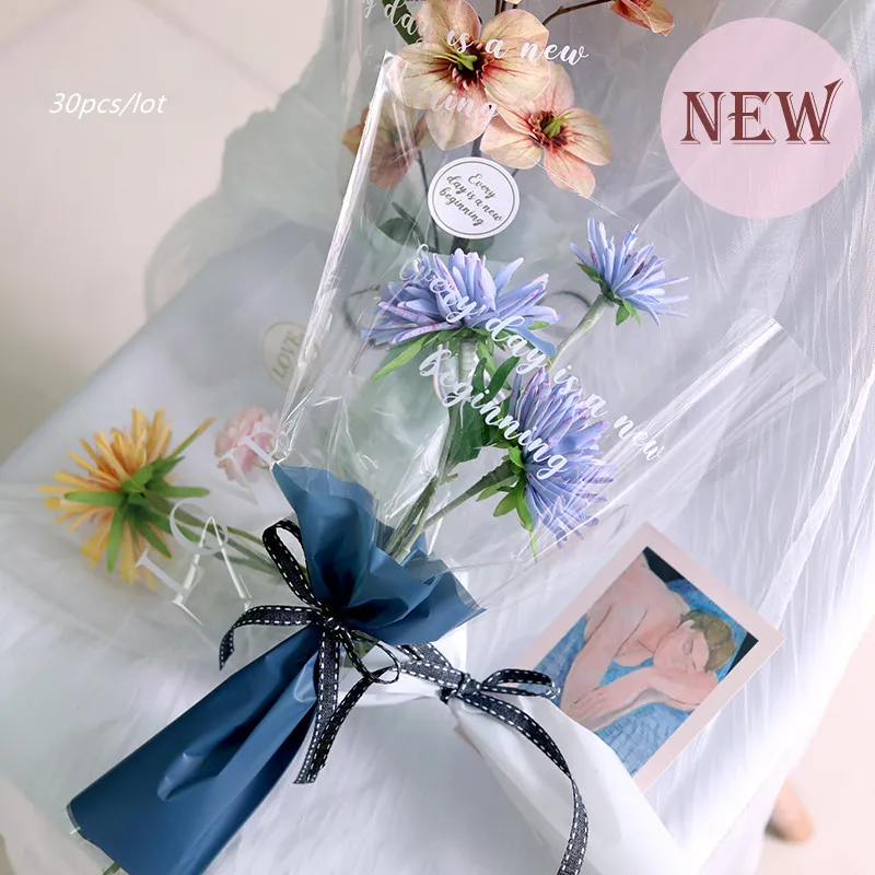 

30pcs/lot Transparent English Cellophane Bouquet Bag Single Rose Bag Love Print Flower Wrapping Paper Florist Supplies