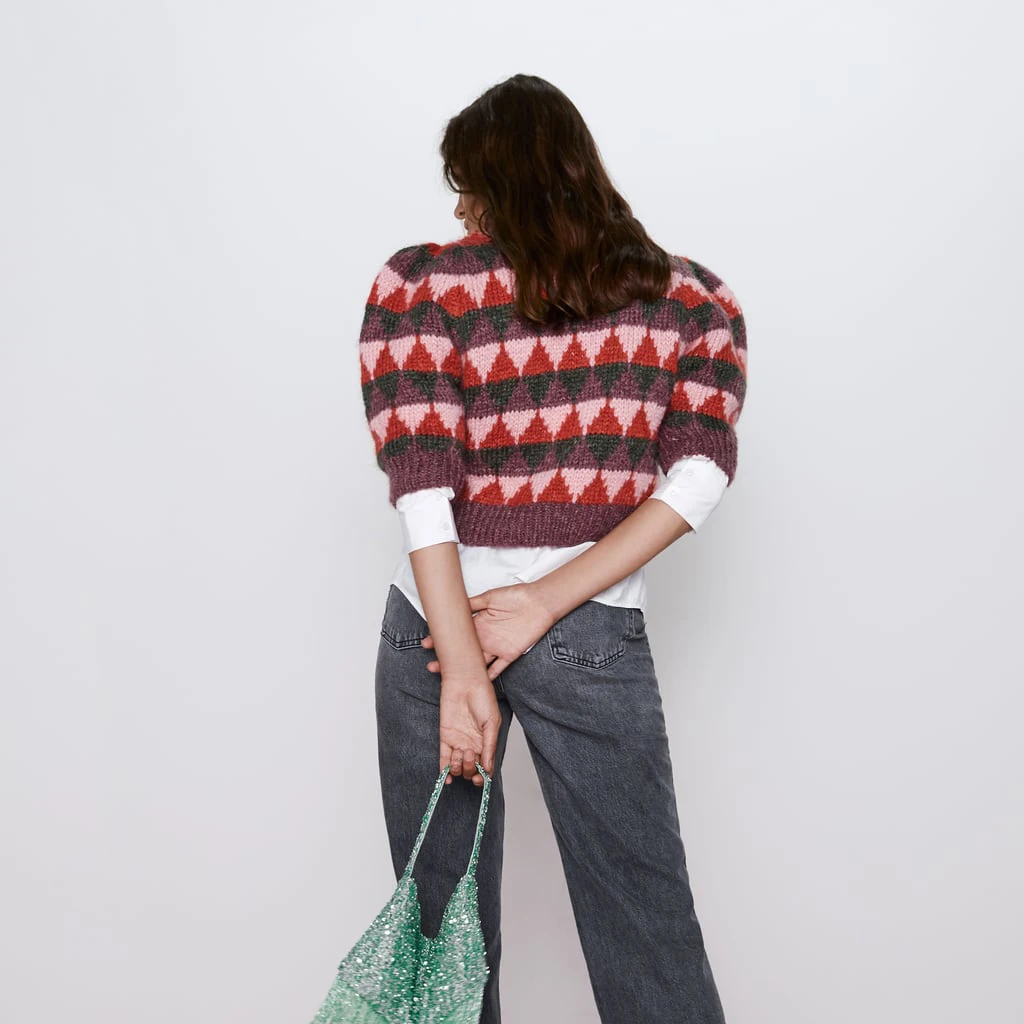 ZA осенний модный винтажный свитер женский пуловер Повседневный Boho короткий теплый свитер женский этнический Камуфляжный свитер
