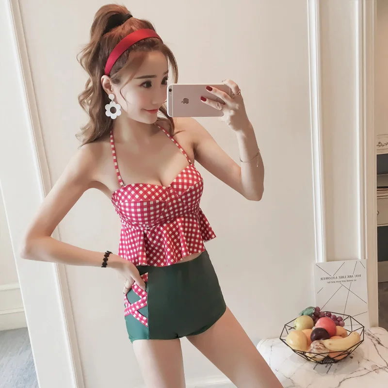 

2018 South Korea New Style Two-piece Swimsuits High-waisted Belly Covering Slimming Bikini Sexy Small Bust Women's Split Type Ho