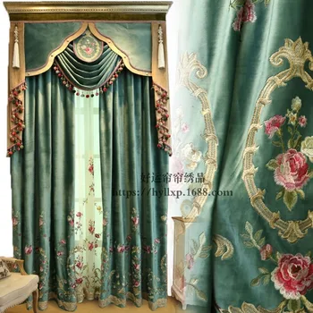 

Custom Floral European-style Shading Velvet Embroidered Curtains for Living Room Bedroom Balcony Curtain Finished Product