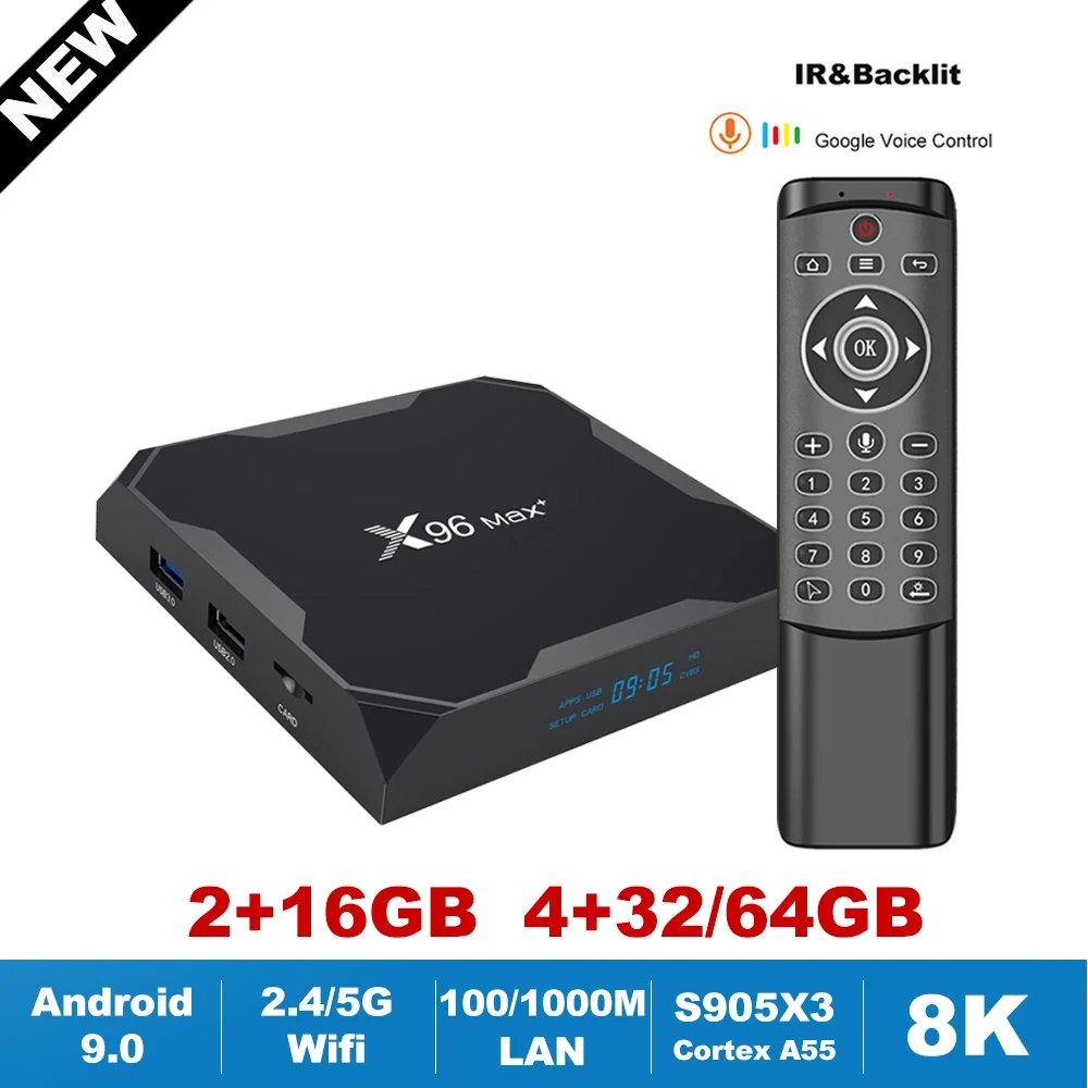 ТВ приставка X96MAX Plus Android 9 0 8K HDR Amlogic S905X3 Google Voice Remote 2 4G/5G Wifi BT Мини приемник X96