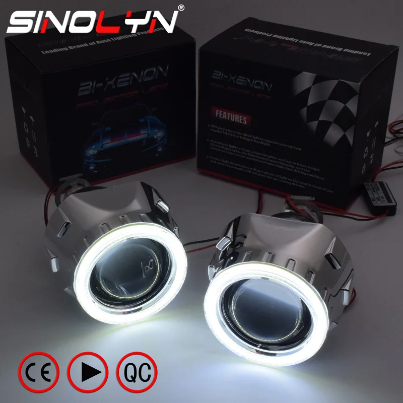  SINOLYN 2.5 inch COB LED Angel Devil Eyes DRL HID Bi-xenon Headlight Car Projector Lens Headlamp Le - 32592217623