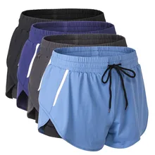 Women Sports Yoga Shorts High Waist Double layer Side Net Anti-light Running Training Quick drying Stretch Fitness Shorts LQ6506