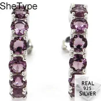 

22x4mm 3.4g Luxury Created Purple Amethyst Aquamarine 925 Solid Sterling Silver Stud Earrings
