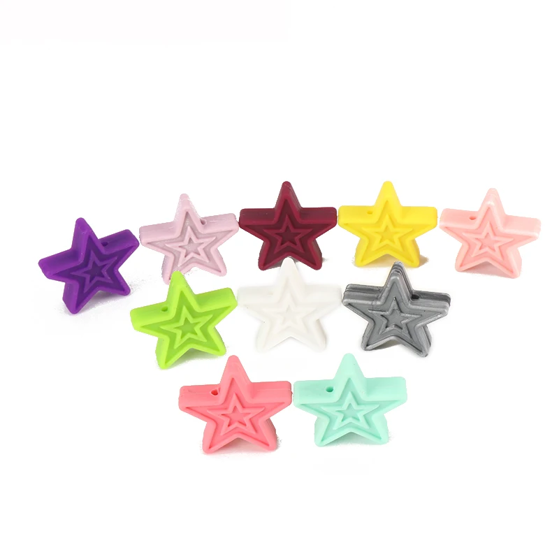 

50Pcs/Lot DIY Baby Teething Necklace Care Baby Teether Star Silicone Baby Teething Beads Food Grade Material BPA Free Wholesale