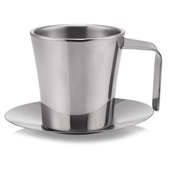 

304 Stainless Steel Coffee Cup with Saucer Double Wall Tea Cups 150Ml Drinking Cups
