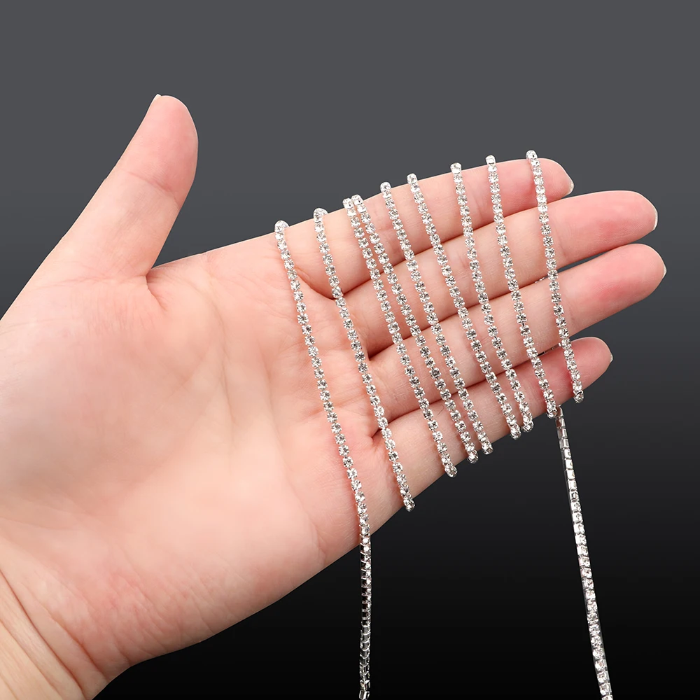 Супер яркий SS6.5-SS12 шифрования(2 мм-3 мм) DIY Швейные аксессуары для одежды прозрачные стразы цепочка 10 метров с плоским основанием