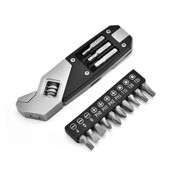 

17 in 1 Stainless Steel Adjustable Wrench Foldable Pocket EDC Multi Tool Multifunctional Spanner Screwdriver Bits Kit Camping