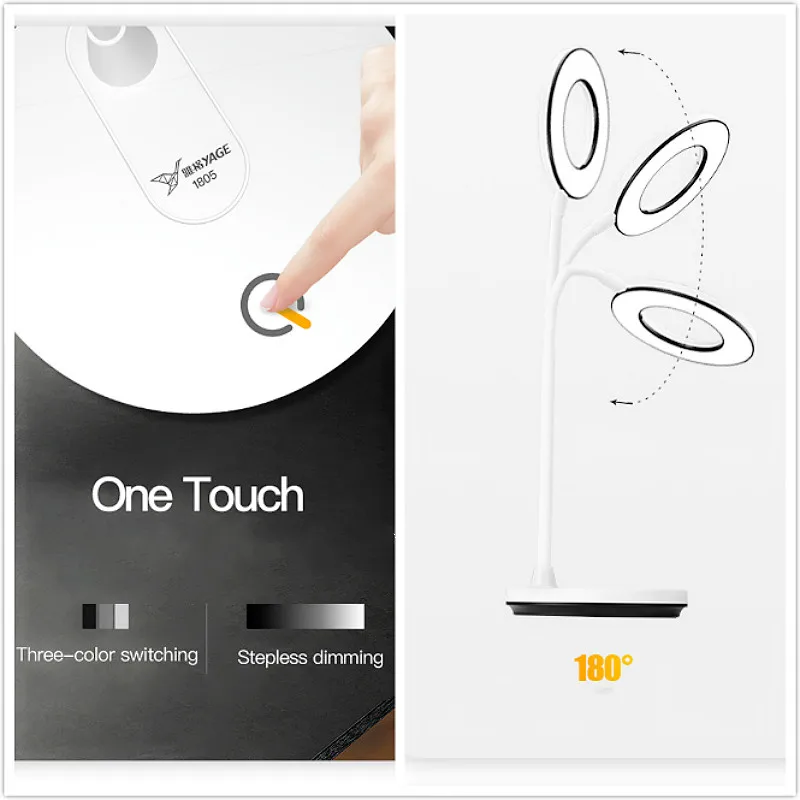 Cena YAGE 1200mAh akumulator USB ładowanie elastyczne czytanie książek lampa biurkowa lampa akumulator dotykowe światło lampa biurkowa led możliwość przyciemniania