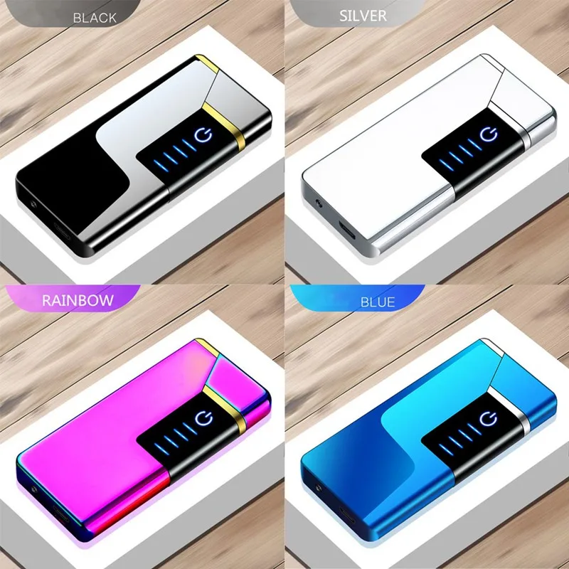 Touch Induction Visual Power Charge Display USB Double Arc Plasma Pulse usb Lighter Metal Windproof Gadgets for Men Lighters