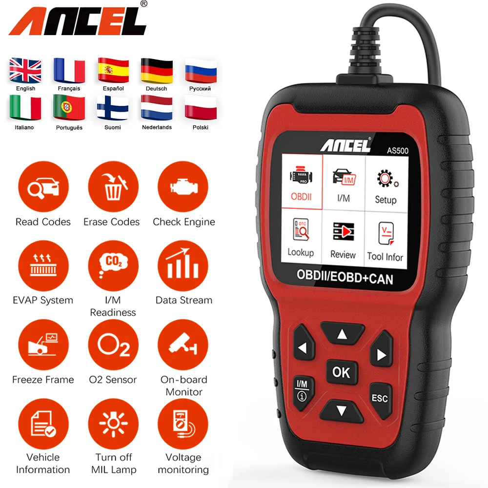 Автомобильный сканер ANCEL AS500 OBD2 считыватель кодов ошибок с поддержкой OBD 2 для