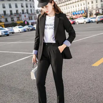

2 Pieces Set Women Formal Pant Suit Single Breasted Blazer Jacket Coats with Pant Trousers For Work Career Business Wear
