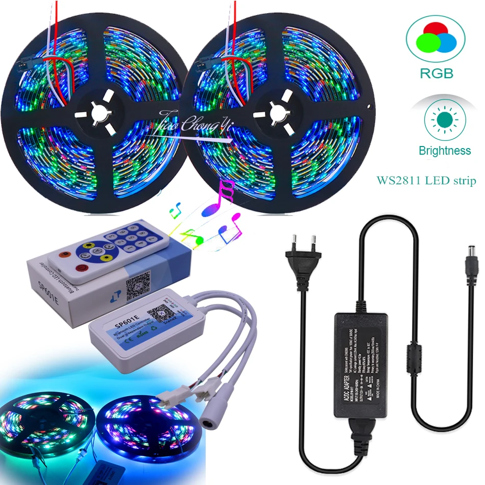 СВЕТОДИОДНЫЙ Цветной Прожектор 5 м 10 SP601E Bluetooth RF контроль музыки 12 В WS2811 30 светодиодов/м|Светодиодные ленты| |
