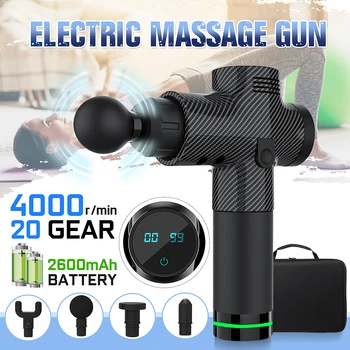 

4000r 20 Gears Electronic Therapy Body Massage Gun Low Noise LED Massage Guns Body Muscles Relaxing Relief Pains +4 heads