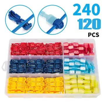 

120Pcs/240Pcs T-Tap Wire Connectors Quick Electrical Cable Connector Snap Splice Lock Wire Terminals Crimp Self-Strip Hand Tool