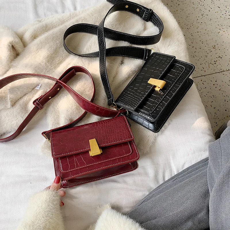 

Textured Bag 2019 New Style Korean-style Versitile Fashion Crocodile Pattern Square Sling Bag Retro Shoulder WOMEN'S Bag