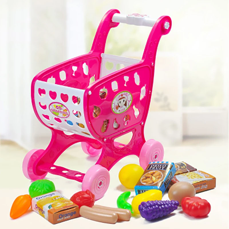19 PCS pink 19 шт., Детские кухонные игрушки, набор для покупок, ролевые игры, домик для резки фруктов, овощей, миниатюрная еда для девочек, развивающая игрушка - Цвет: 19 PCS pink