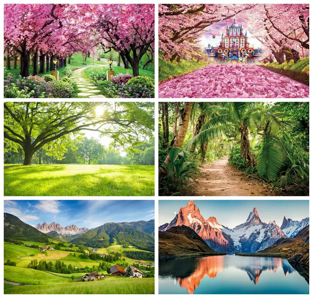 

Spring Nature Scenery Mountain Village Forest Flower Backdrop Baby Portrait Photography Background For Photo Studio Photophone