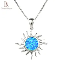 Bague Ringen круглый Опал медальон в форме солнца ожерелье для женщин серебро 925 ювелирные изделия драгоценные камни Белый Синий нежный аксессуар подарок