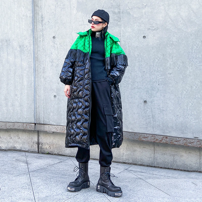 [EAM] клетчатое пальто большого размера с капюшоном, с хлопковой подкладкой, с длинным рукавом, свободный крой, женские парки, модная новинка, Осень-зима, 19A-a836