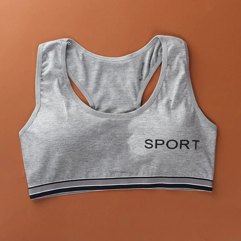 Grey Спортивный бюстгальтер для девочек-подростков; нижнее белье из хлопка; спортивные бюстгальтеры для девочек-подростков с накладкой на грудь; бюстгальтер без косточек с подкладкой; жилет для девочек-подростков - Цвет: Grey