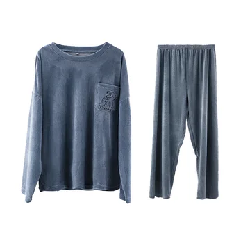 

Coral Fleece Sleepwear Set Mens Designer Pajamas Round Neck Cartoon Elastic Waist 2 Pcs Pyjamas Comfortable Warm Homewear Winter