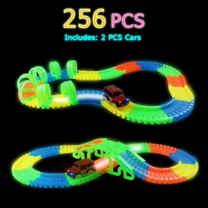 Treno Ferroviario Road Light Glow Stunt Incandescente Race Luminous Racing Flessibile Track Slot Cars Giocattoli Magici Per Ragazzi Miracle Tracks