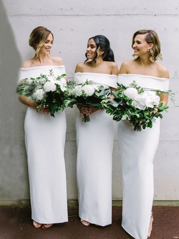 Vestido Madrinha, белые платья подружки невесты, длинные,, оболочка, простое свадебное платье для гостей, с открытыми плечами, Vestido Madrinha