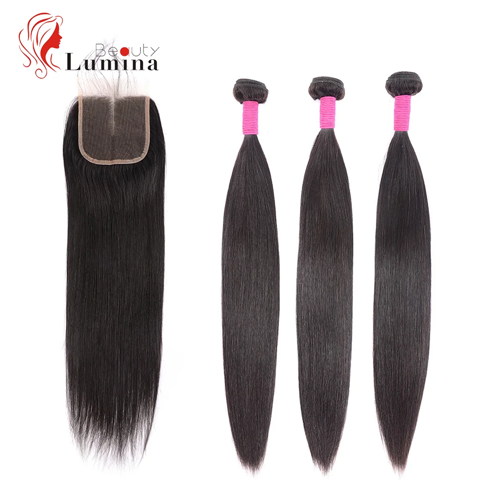 

Brazilian Straight Hair Bundles With Closure Brazilian Bundles With Closure 4x4Lace Closure 3Bundles Deal Beauty Lumina Freeship