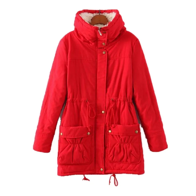 red Однотонная куртка с меховым воротником, верхняя одежда, пальто, флисовая зимняя куртка для женщин, 3XL, Толстая Теплая Повседневная тонкая стеганая Женская парка, одежда - Цвет: red