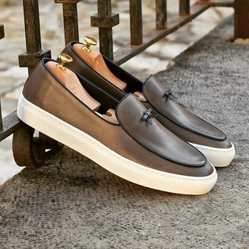 

Men PU Leather Fashion Shoes Low Heel Fringe Shoes Dress Shoes Brogue Shoes Spring Ankle Boots Vintage Classic Male Casual LP471