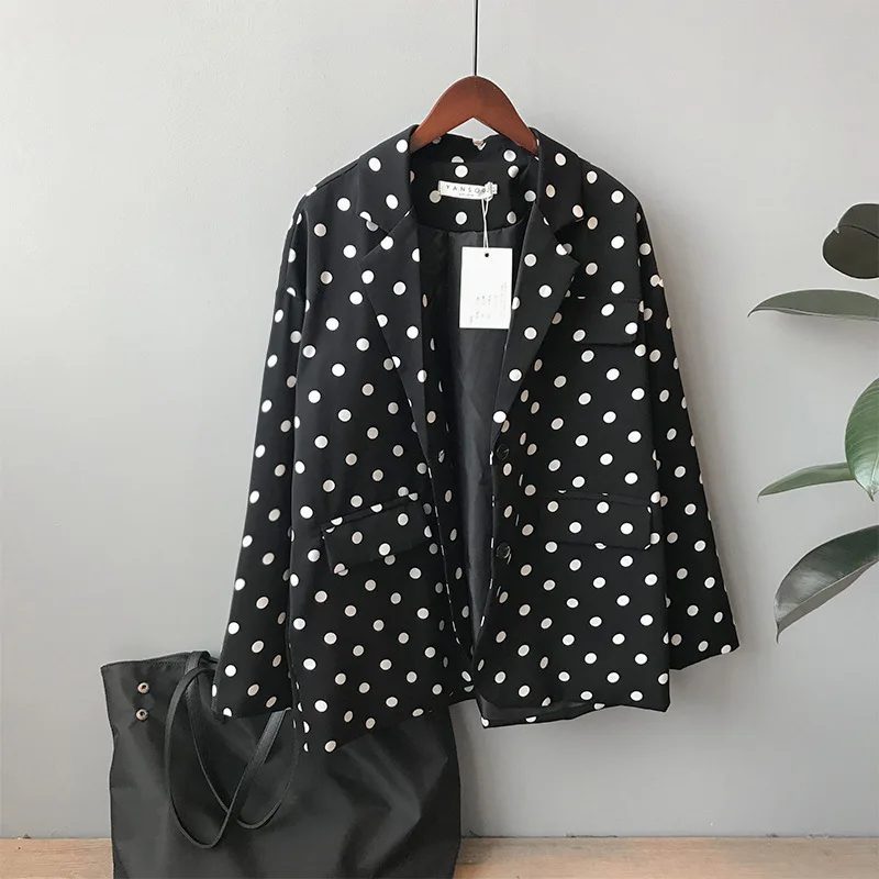 

Mooirue Fall Femme Blazer Jacket Polka Dot Cotton Padded Two Suit Loose Suit Casual Cardigan Feminino Outwear