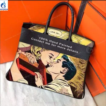 

Hand painted Loving couple handbag designer bag crossbody bags for ladies messenger bag luxury handbags women bags leather bags