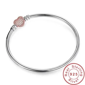 

Chaming Bangle Secure Heart Clasp Beads 925 silver Charms Bangles For Women DIY Jewelry Making