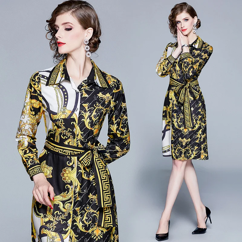 

Photo Shoot-Europe And America Versitile Fashion Waist Hugging Slim Fit Slimming Positioning Floral Printed Dress Shirt Women's