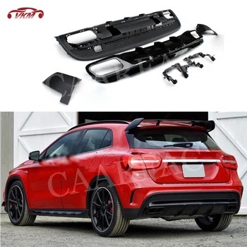 

For X156 Rear Lip Diffuser Trims with 4-outlet Exhaust Tips For Benz GLA Class X156 GLA45 Sport 2014-2017 ABS Back Bumper Hugger