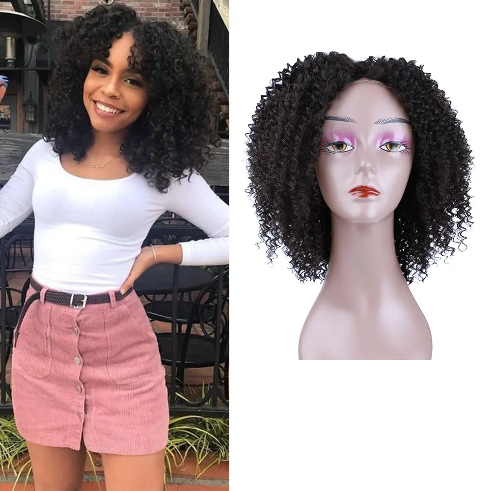 

Blice Short Curly Synthetic Natural Middle Part Lace Wig Natural Looking Hand Line for Women African American Mixed Hair Wigs
