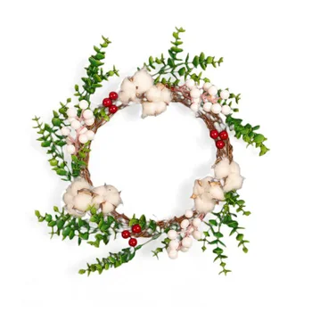 

Dried flowers Rattan Christmas Wall Hanging Wreath Artificial Flower Cotton Garland for Xmas Home Party Door Ornament