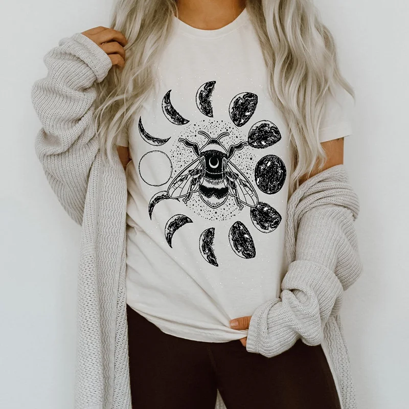 

Mystical Moon Bee Moon phases t-shirt women 100% Cotton funny graphic grunge tumblr hipster casual Fashion unisex tee top tshirt