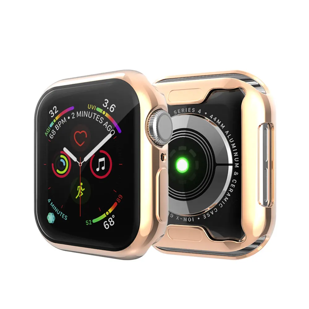 Защитный чехол для Apple Watch, версии 5/4/3/2/1 40 мм 44 Scratch полный пакет Electroplating TPU чехол s для наручных часов iWatch, версия 3, 2, 42 мм, 38 мм - Цвет: Розовое золото