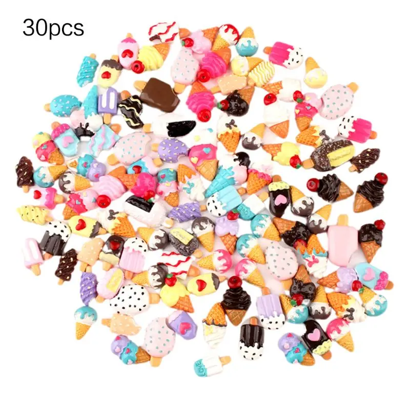 30 pcs Вт, 30 Вт, 50 шт, смешанные цвета, милые плоская спина, кабошон Смола Мороженое Скрапбукинг DIY чехол для телефона зажим для волос аксессуары украшения - Цвет: 30 pcs