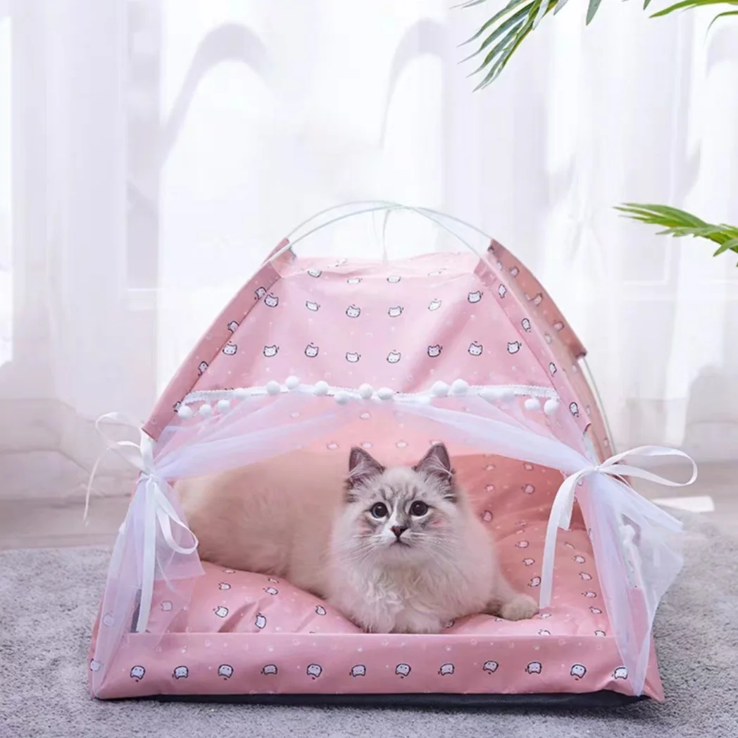Pet Tent Cave Bed for Cat Small Dog with Removable Washable Cushion Folding Teepee Puppy Cat Indoor Outdoor Kennels Cave